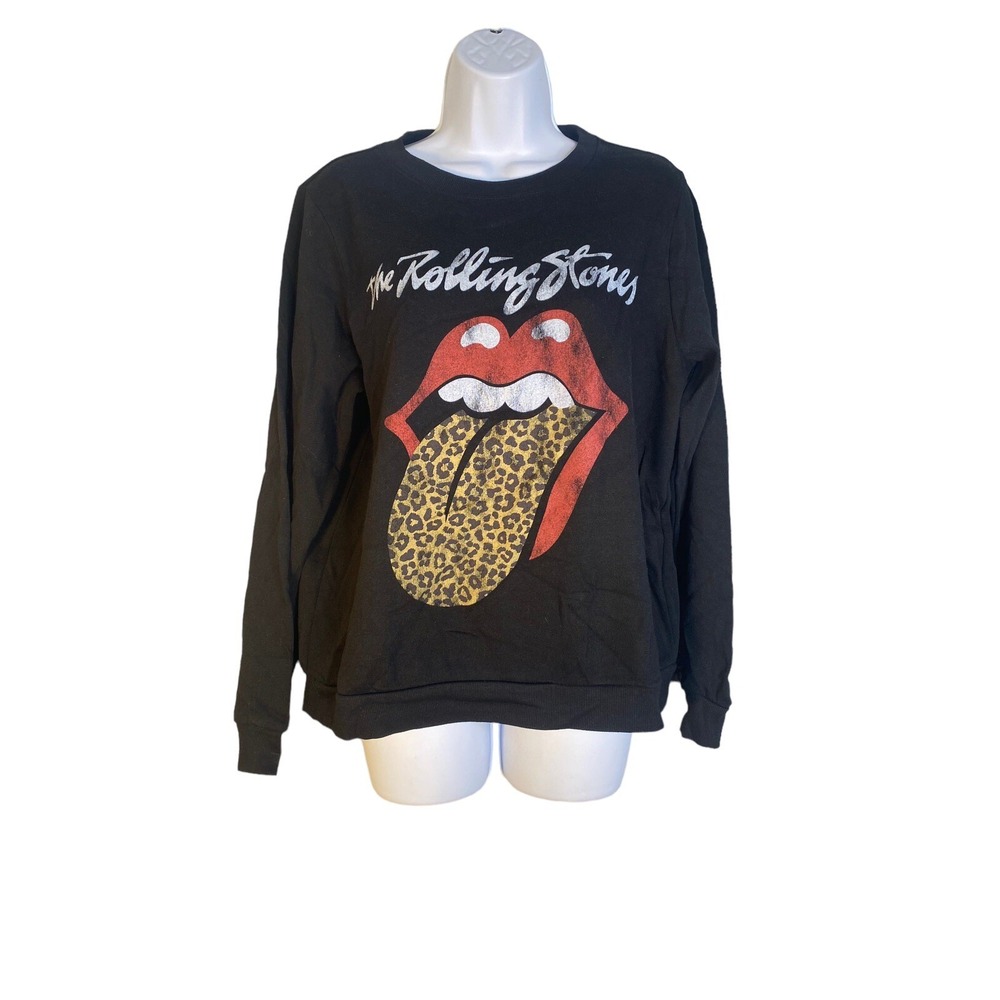 The Rolling Stones Womens Leopard Tongue‎ Crewneck Pullover Sweatshirt Sz Medium
